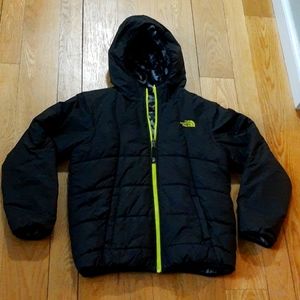 North Face Winter REVERSIBLE Puffer Jacket, Boys Large (L/G) Black Yellow Camo